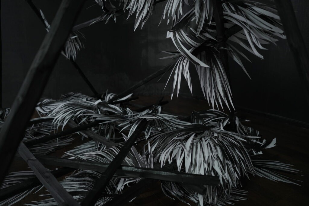 David Coste, Shetler, 2020 (installation papier bois encre) © David Coste