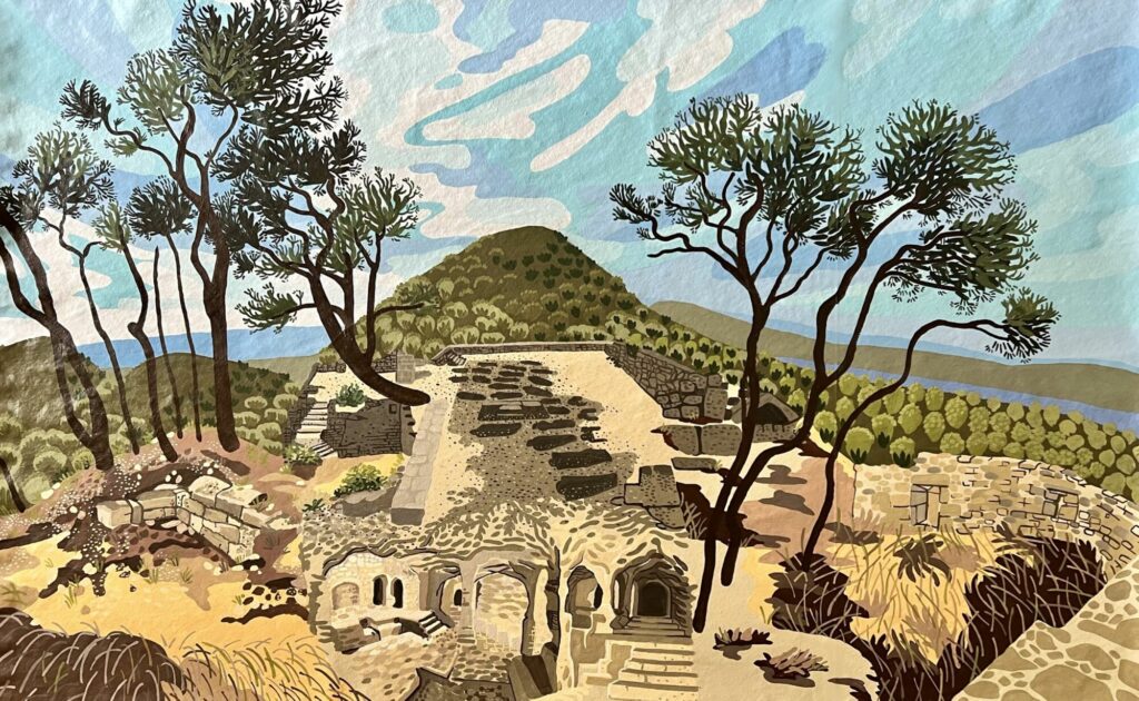 Camille Castillon, Abbaye troglodyte de Saint-Roman, Beaucaire, Gard, France, peinture acrylique sur toile, 130 x 70 cm, décembre 2022. Photo de l’artiste. © Adagp, Paris 2025