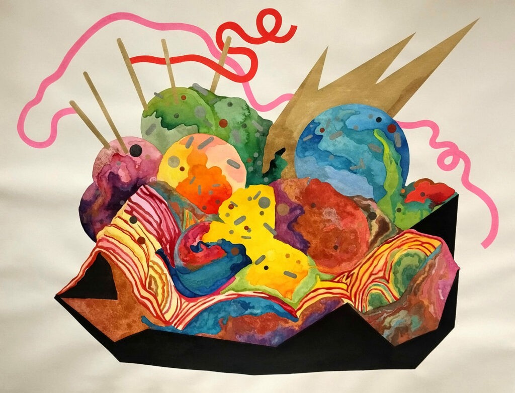 Georges Boulard, Soupe primordiale, aquarelle sur papier, 100 x 140 cm. © l’artiste
